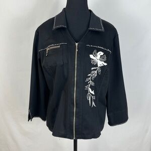 Vintage NANCY BOLEN CITY GIRL  Black & White  Embroidered Bomber Jacket SIZE 10